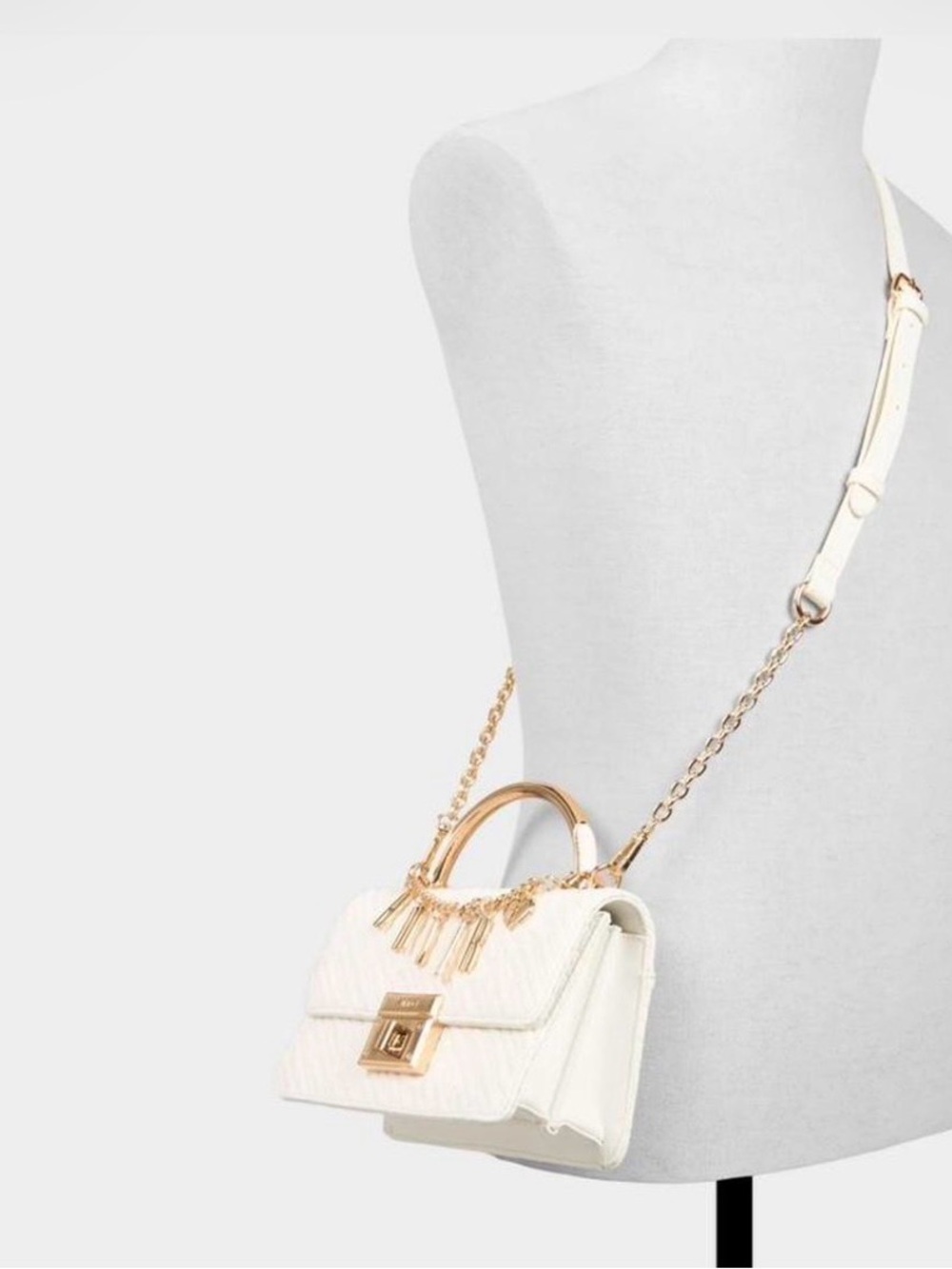 White Top-Handle Quilted Crossbody Bag with Gold Hardware